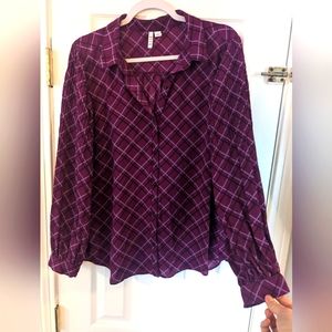 Elle size large purple plaid dress shirt